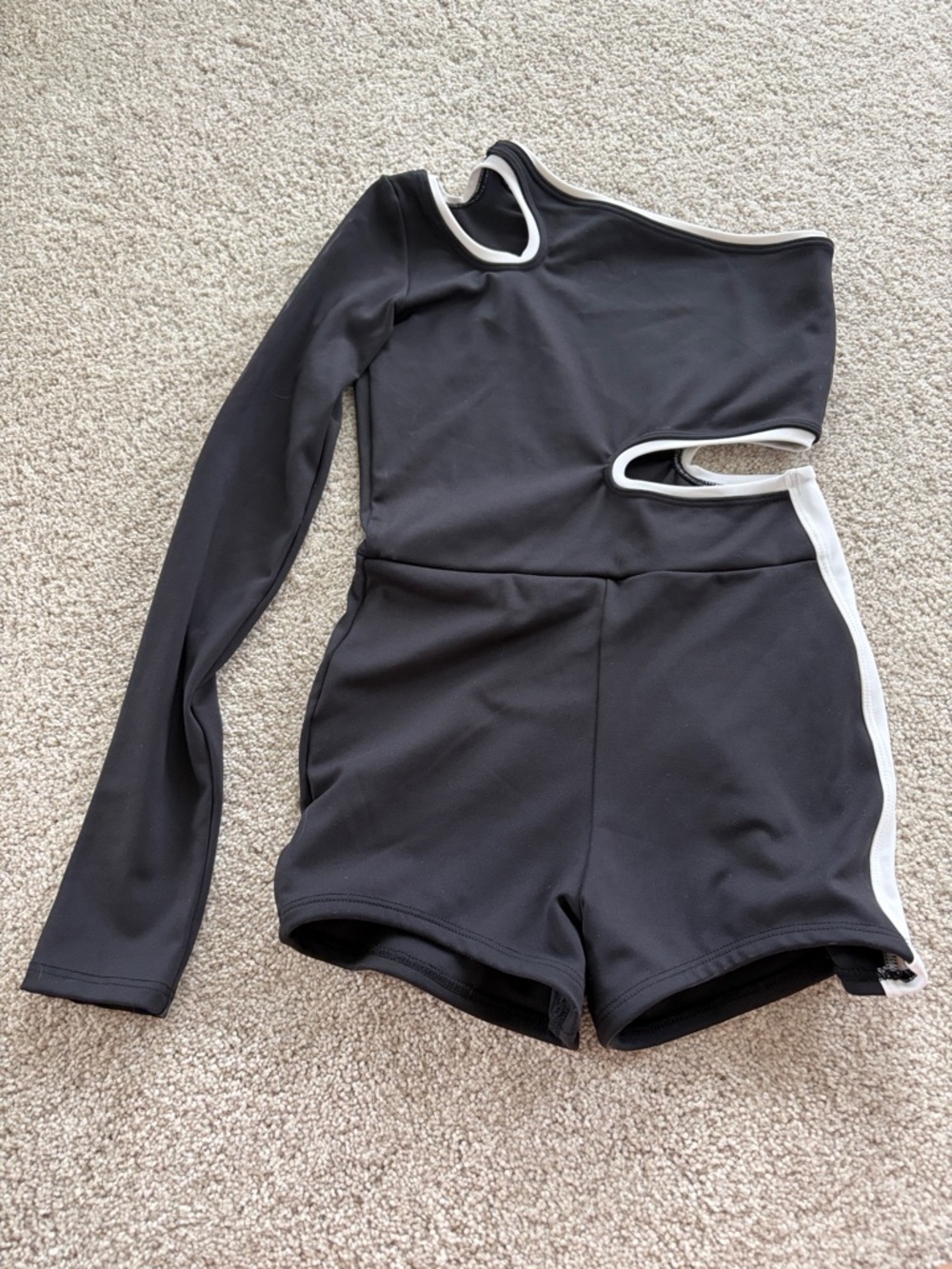 Black Asymmetric Kids Dance Costume with White Trim